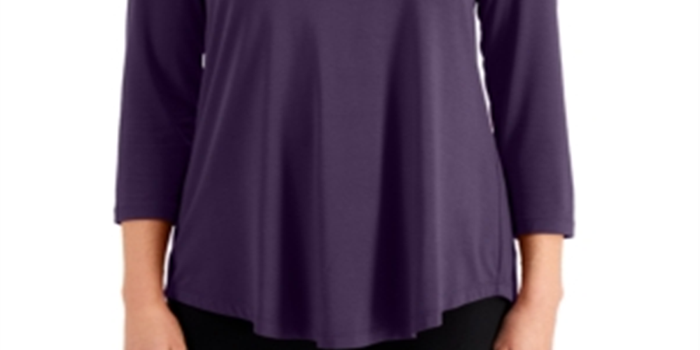 JM Collection Women's 3/4-Sleeve Top  Purple Size XS