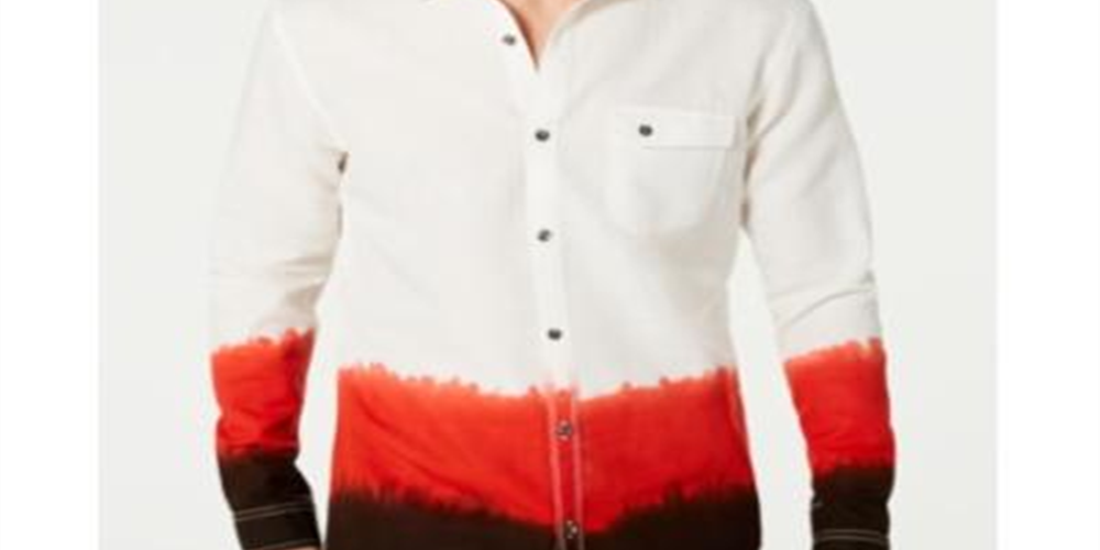 INC Men's Benny Linen Blend Ombre Button-Down Shirt White Size XS