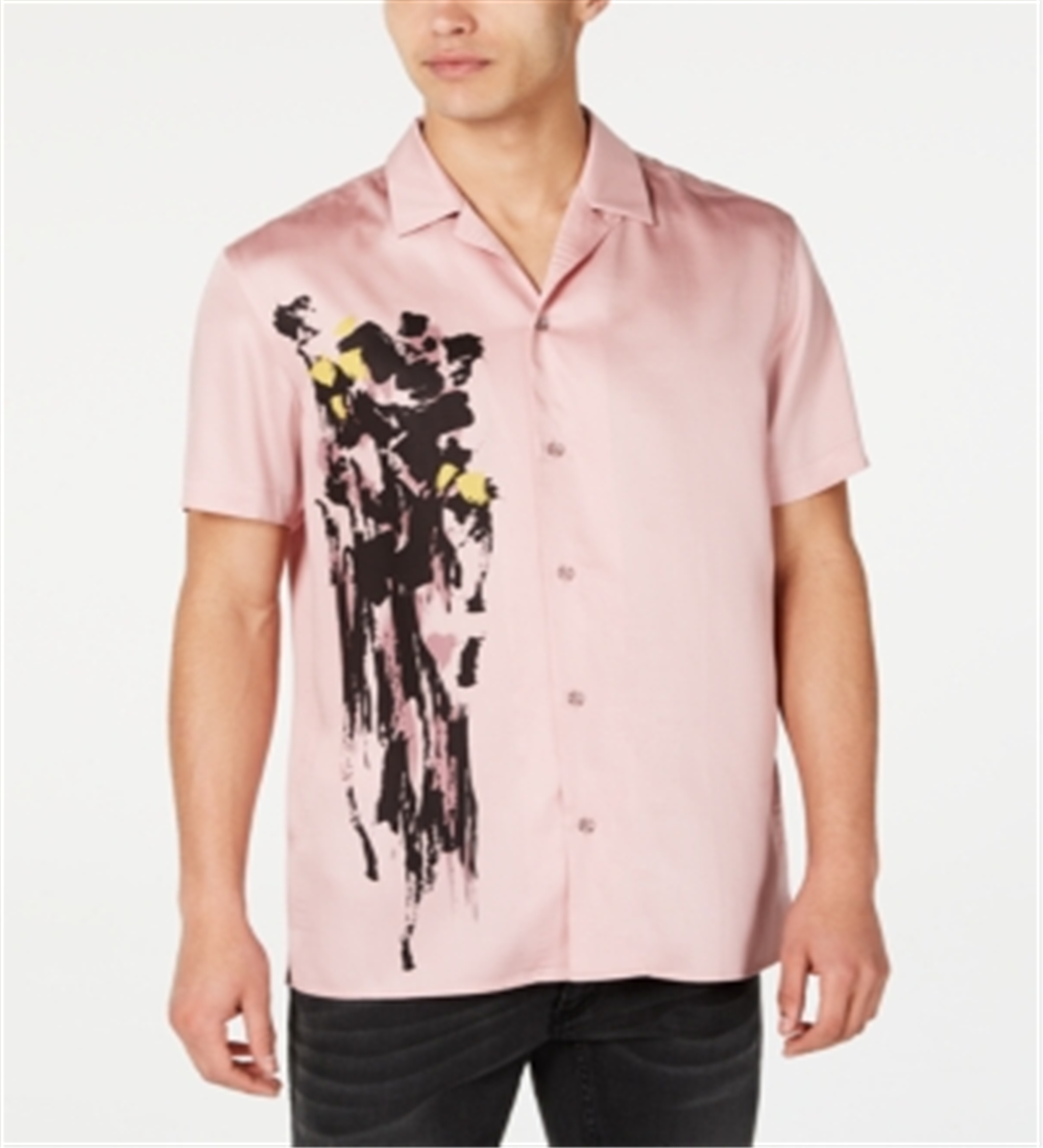 INC Men's Tencel Printed Button-Down Shirt Pink Size M