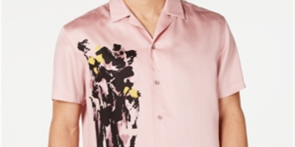 INC Men's Tencel Printed Button-Down Shirt Pink Size M