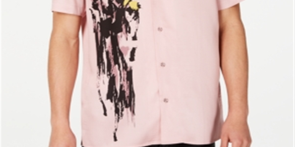 INC Men's Tencel Printed Button-Down Shirt Pink Size M