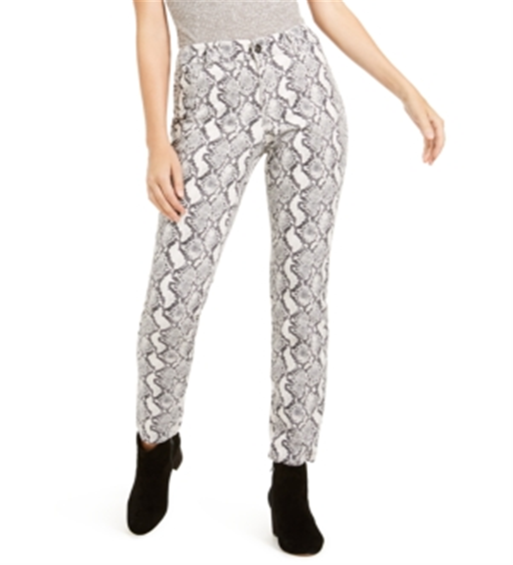 Inc International Concepts Women's Essential Snake-Print Skinny Jeans Gray Size 8