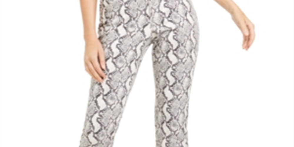 Inc International Concepts Women's Essential Snake-Print Skinny Jeans Gray Size 8