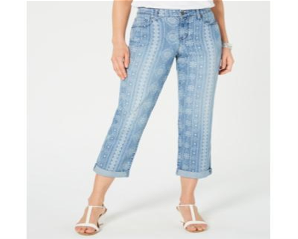 Style & Co Women's Printed Cuffed Hem Jeans Blue Size 4