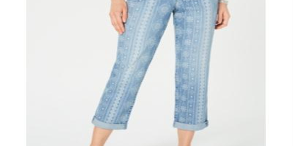Style & Co Women's Printed Cuffed Hem Jeans Blue Size 4