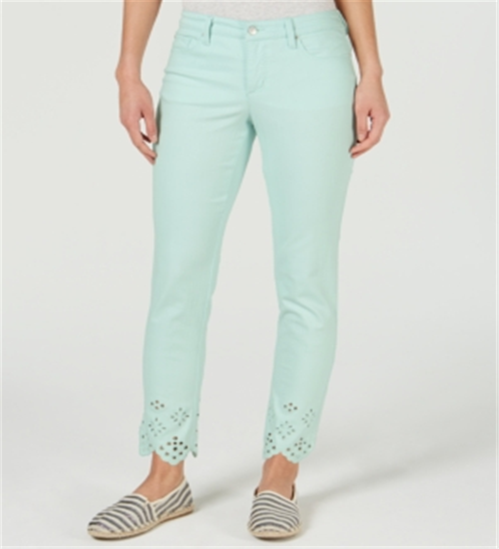 Charter Club Women's Bristol Eyelet Hem Skinny Jeans Blue Size 18