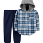 Carter's Infant Boy's Cotton Hooded Flannel Shirt and Set 2 Piece Set Jogger Pants Blue Size 9 Months