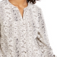 NY Collection Women's Printed Roll Tab Sleeve Button Front Top Gray Size Petite XS