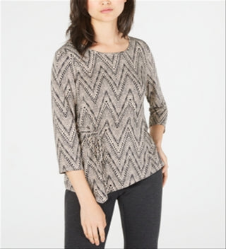 NY Collection Women's Printed Side Tie Top Beige Size Petite XS