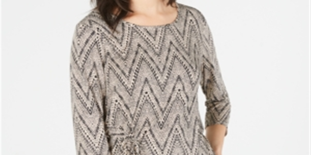 NY Collection Women's Printed Side Tie Top Beige Size Petite XS