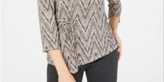 NY Collection Women's Printed Side Tie Top Beige Size Petite XS