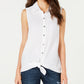 Style & CO Women's Sleeveless Collared Button up Top White Size X-Large