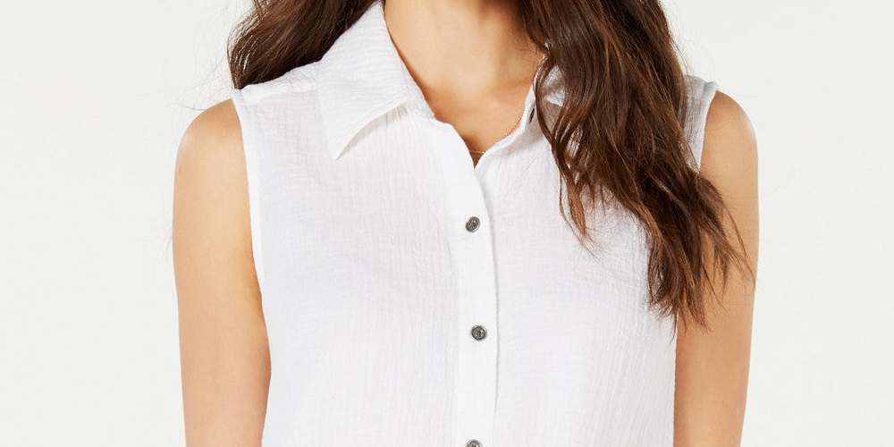 Style & CO Women's Sleeveless Collared Button up Top White Size X-Large