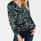 INC International Concepts Women's Printed Wrap Blouse Black Size Petite Medium