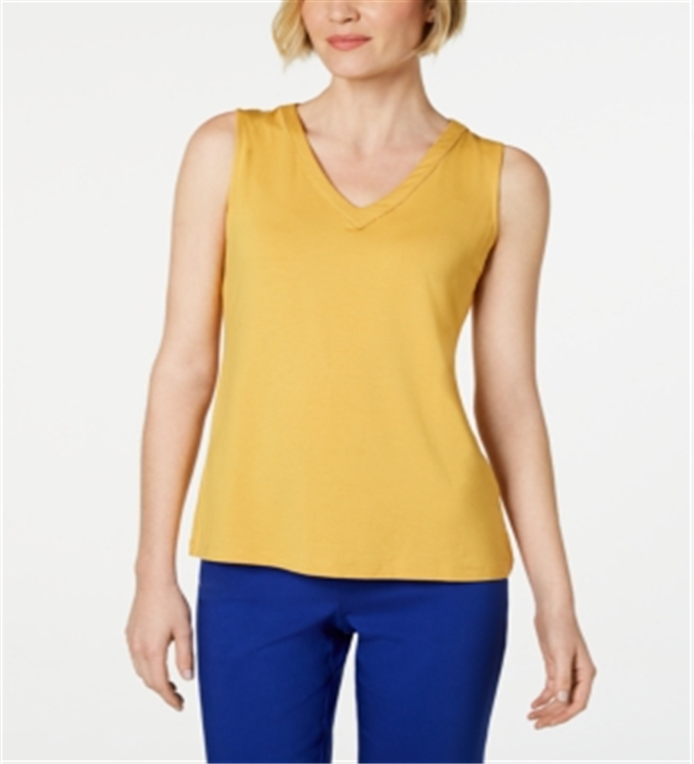 JM Collection Women's  Glitter-Trim Tank Top Yellow Size X-Large
