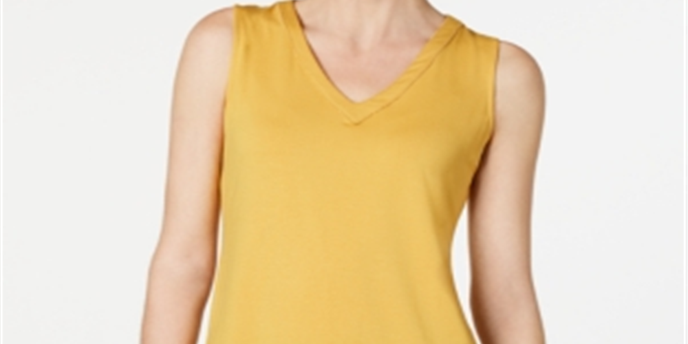 JM Collection Women's  Glitter-Trim Tank Top Yellow Size X-Large
