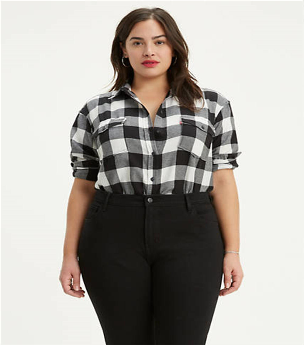 Levi's Women's Plus Hi Low Plaid Blouse Black Size 3X