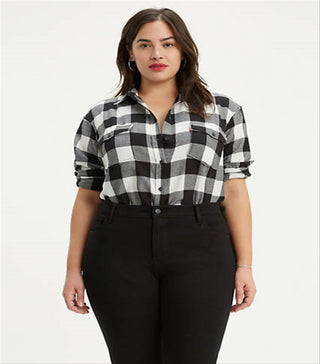 Levi's Women's Plus Hi Low Plaid Blouse Black Size 3X