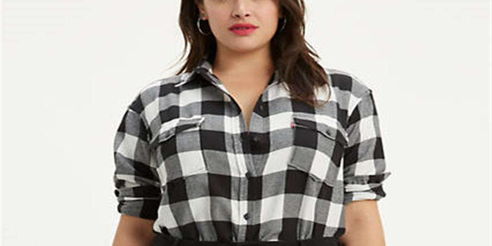 Levi's Women's Plus Hi Low Plaid Blouse Black Size 3X