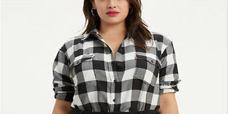 Levi's Women's Plus Hi Low Plaid Blouse Black Size 3X