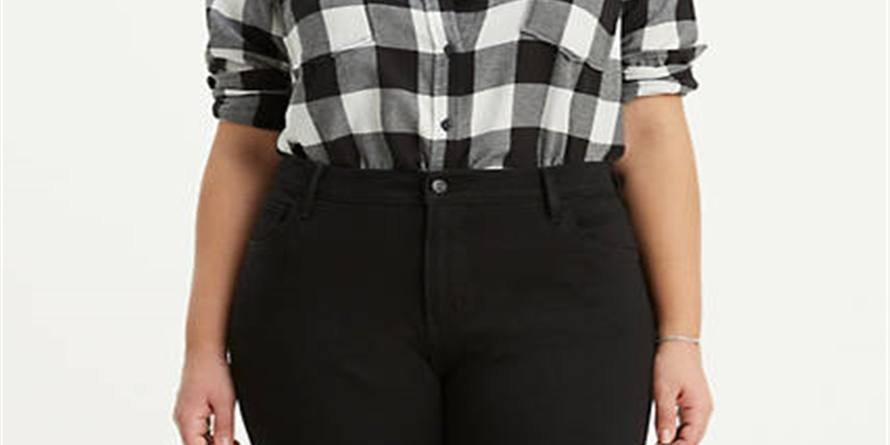 Levi's Women's Plus Hi Low Plaid Blouse Black Size 3X