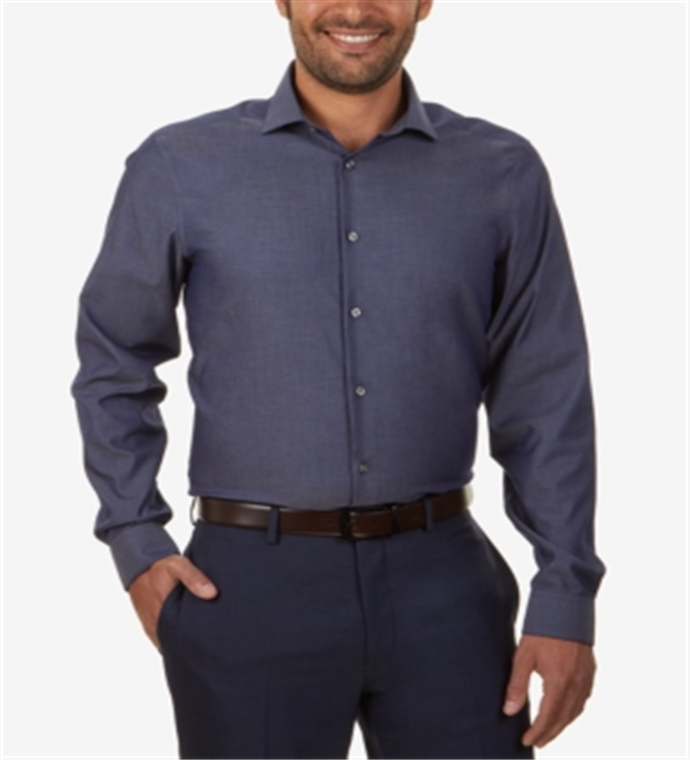 Calvin Klein Men's Button Down Slim Fit Non Iron Shirt Blue Size 15X34-35