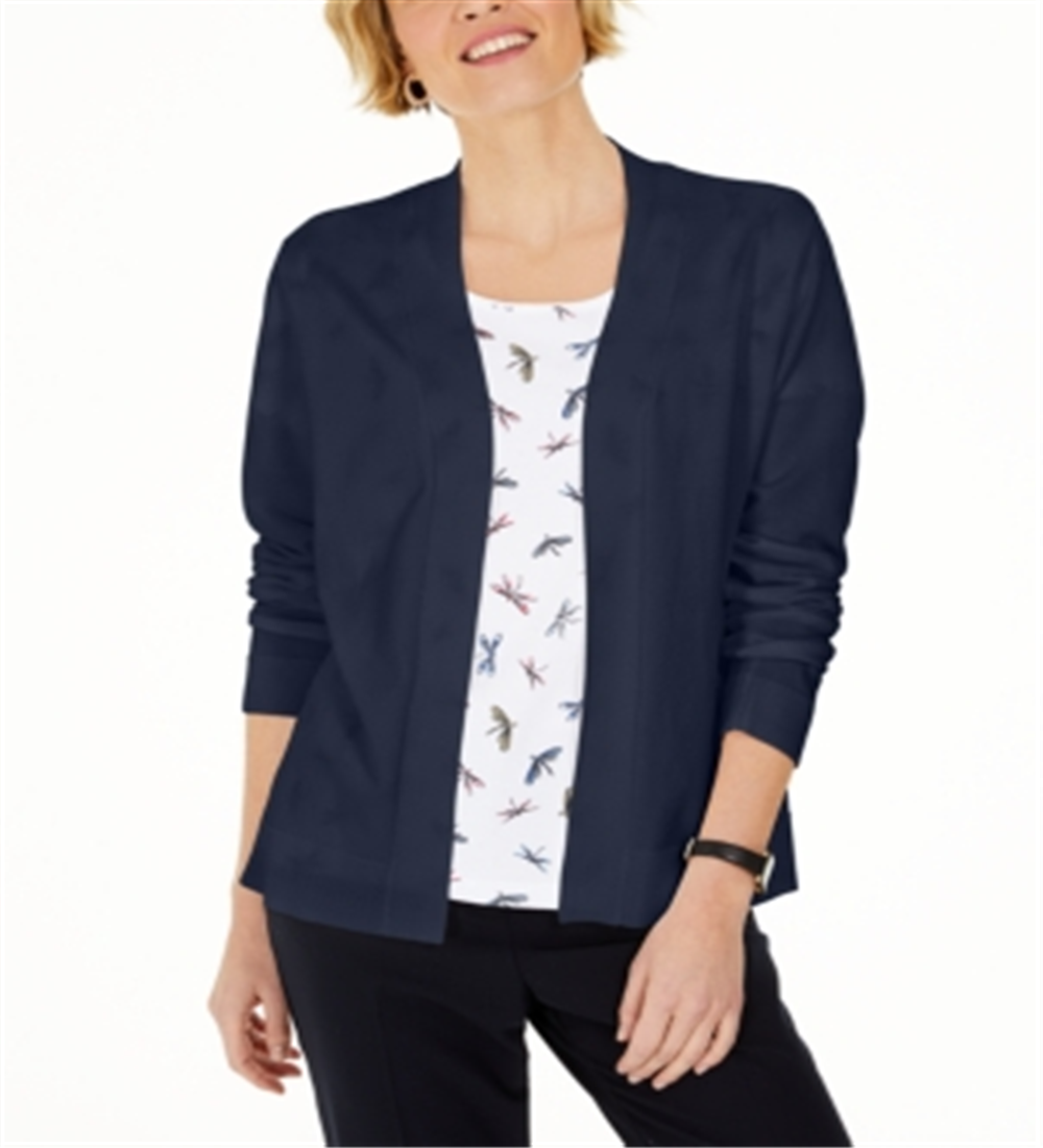 Karen Scott Women's Open-Front Cardigan Blue Size Small