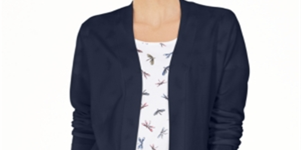 Karen Scott Women's Open-Front Cardigan Blue Size Small
