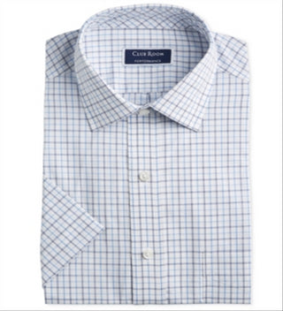 Club Room Men's Shirt Button Down Plaid Printed Blue Size 18 S/S