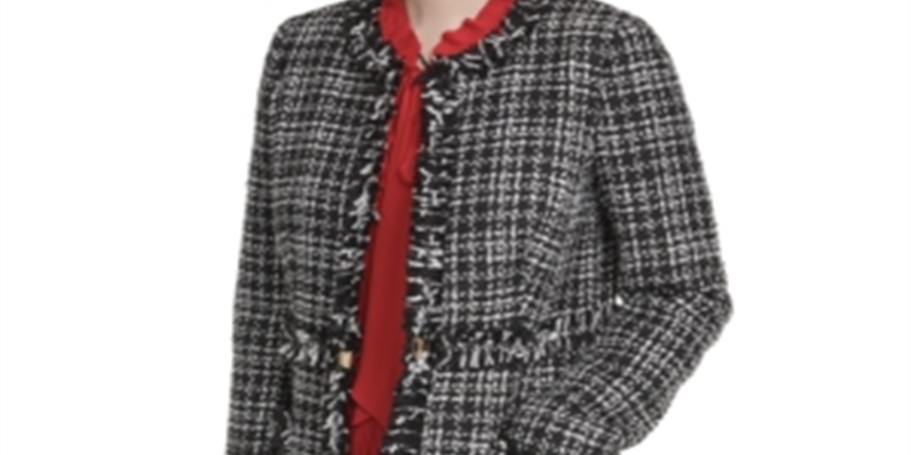 DKNY Women's Tweed Plaid Topper Jacket Black Size 4