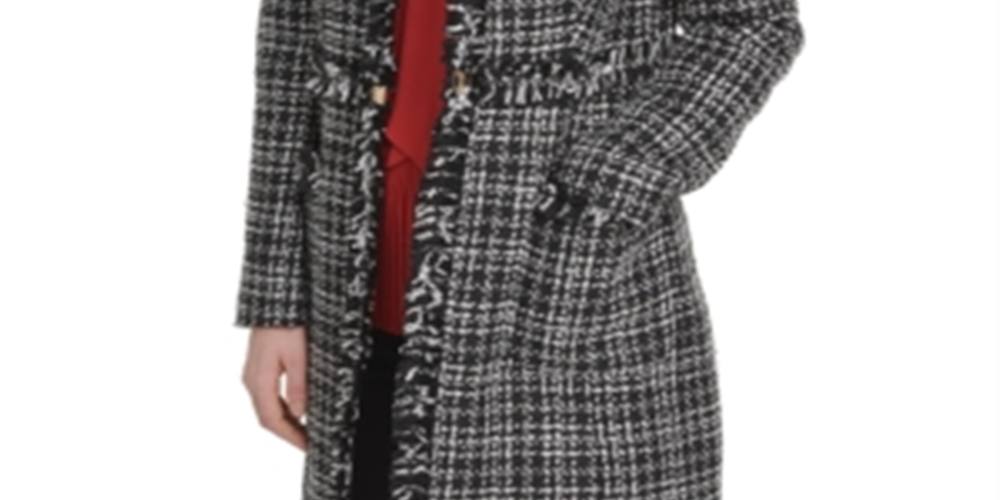 DKNY Women's Tweed Plaid Topper Jacket Black Size 4