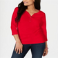 Karen Scott Women's Cotton Henley Top Red Size Small