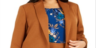 Calvin Klein Women's Plus Notched Lapel Long Blazer Brown Size 14W