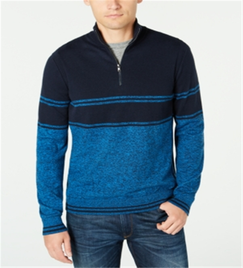 Michael Kors Men's Striped Quarter-Zip Sweater Blue Size S