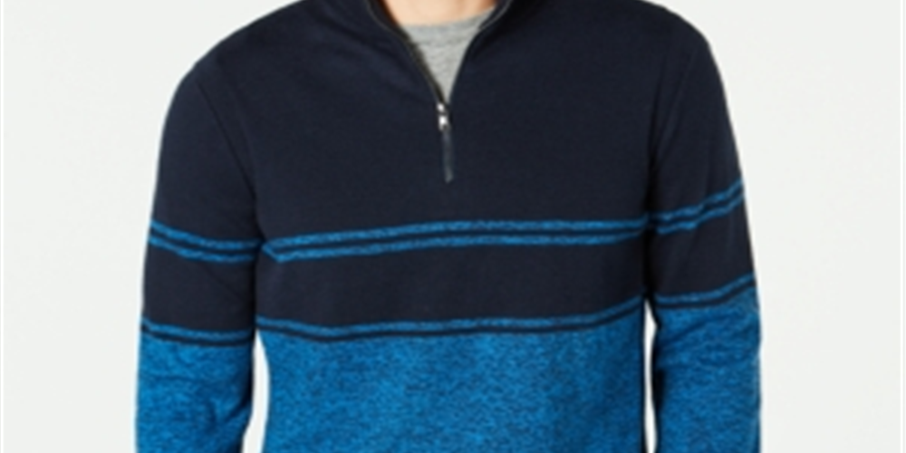 Michael Kors Men's Striped Quarter-Zip Sweater Blue Size S