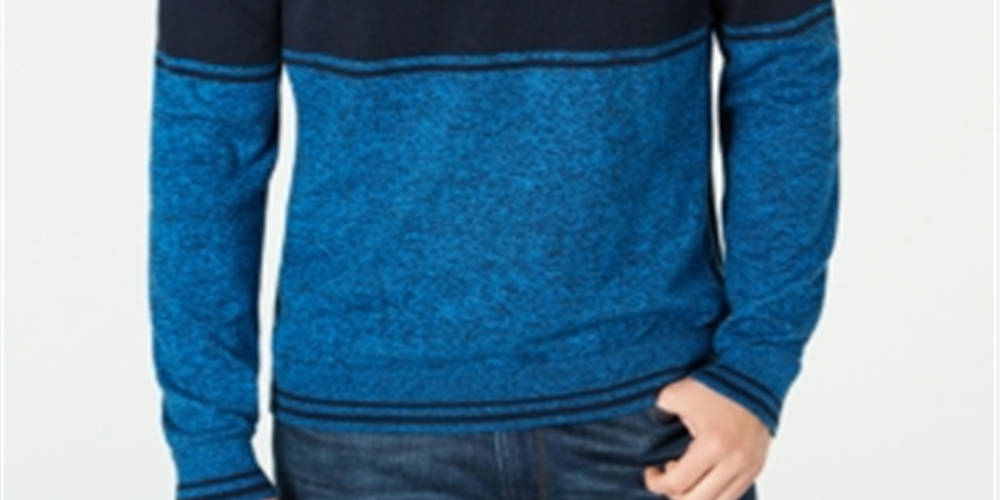 Michael Kors Men's Striped Quarter-Zip Sweater Blue Size S