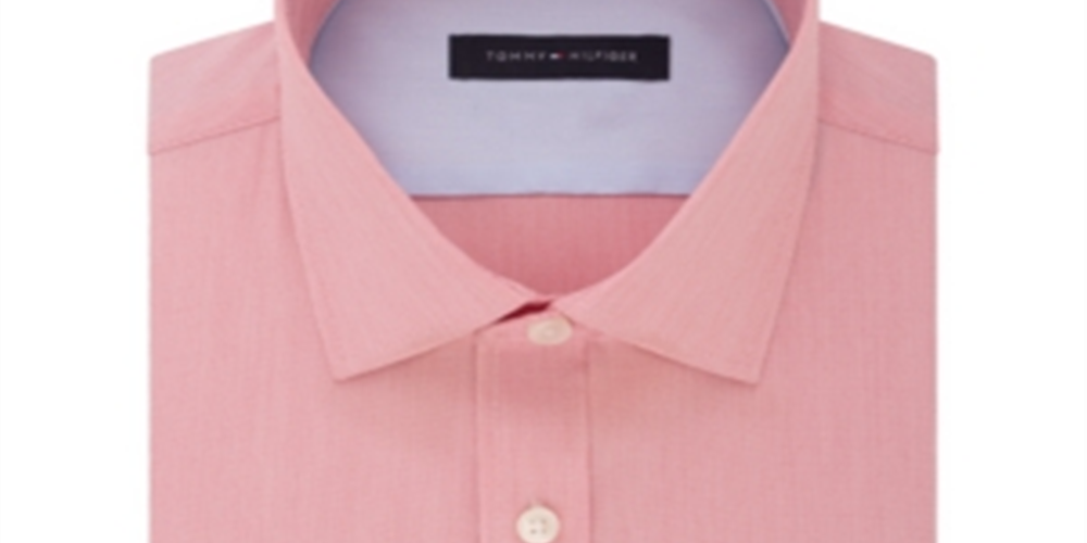 Tommy Hilfiger Men's Solid Long Sleeve Work Dress Shirt Red Size 17.5- 36/37