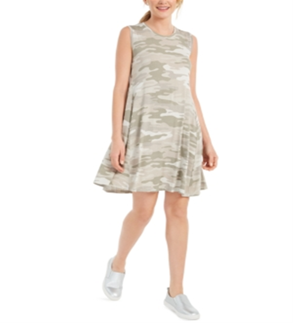 Style & Co Women's Printed Flared Sleeveless Dress Gray Size X-Small