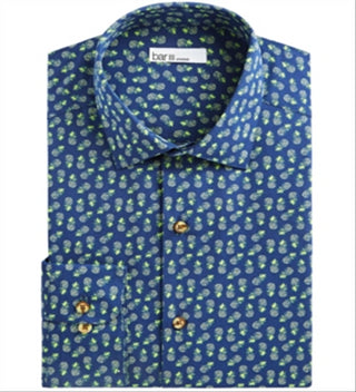 Bar III Men's Maxs Tossed Pineapple Slim Fit Print Button Down Shirt Blue Size L