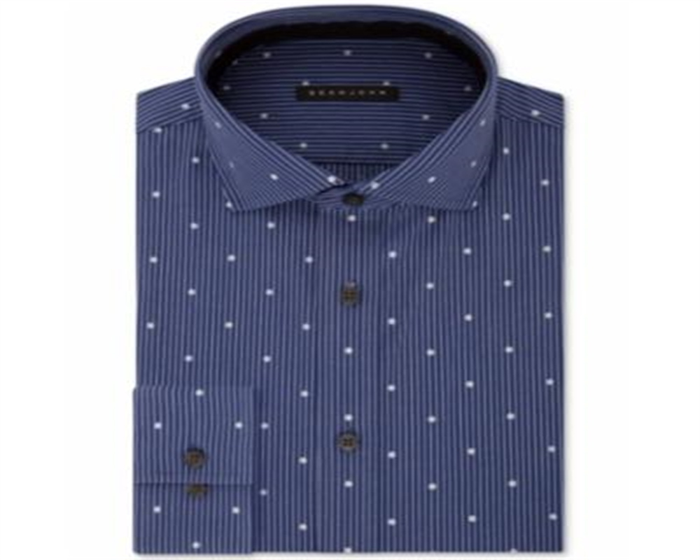 Sean John Men's Classic Regular Fit Print Dress Shirt Blue Size L