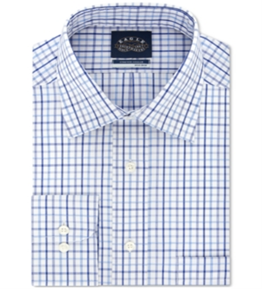 Eagle Men's Regular-Fit Check Dress Shirt Blue Size 15X32-33