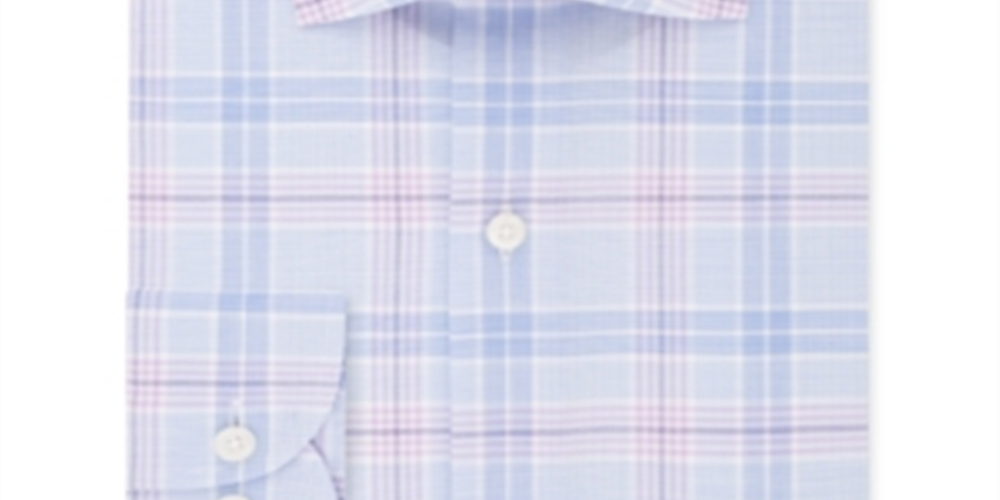 Tommy Hilfiger Men's Flex Stretch Moisture-Wicking Non-Iron Check Dress Shirt Blue Size 17.5X32-33