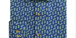 Bar III Men's Maxs Tossed Pineapple Slim Fit Print Button Down Shirt Blue Size XL