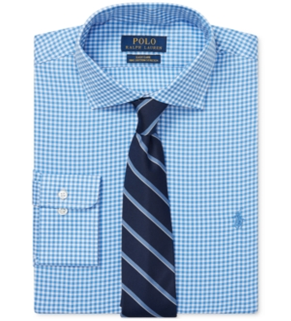 Polo Ralph Lauren Men's Gingham Cotton Dress Shirt Blue Size 17.5X32-33