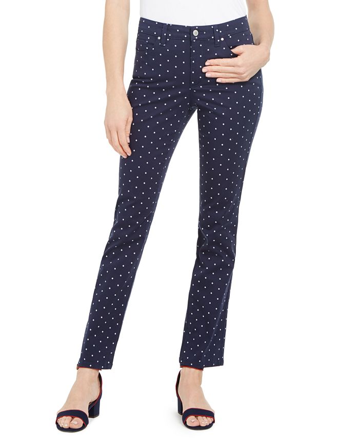 Charter Club Women's Polka Dot Printed Lexington Straight Leg Jeans Blue Size 4 Petite