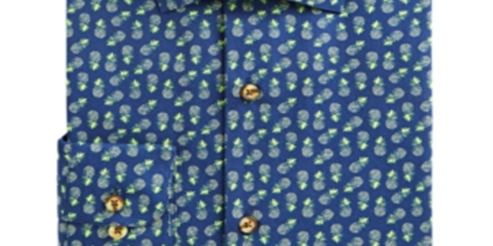 Bar III Men's Maxs Tossed Pineapple Slim Fit Print Button Down Shirt Blue Size M
