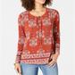 Style & Co Women's Medallion Lace up Top Orange Size Petite XL