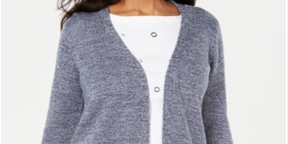 Karen Scott Women's Long Sleeve Open Cardigan Sweater Blue Size Medium