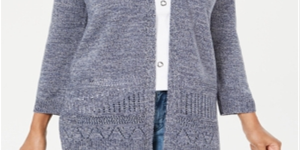 Karen Scott Women's Long Sleeve Open Cardigan Sweater Blue Size Medium