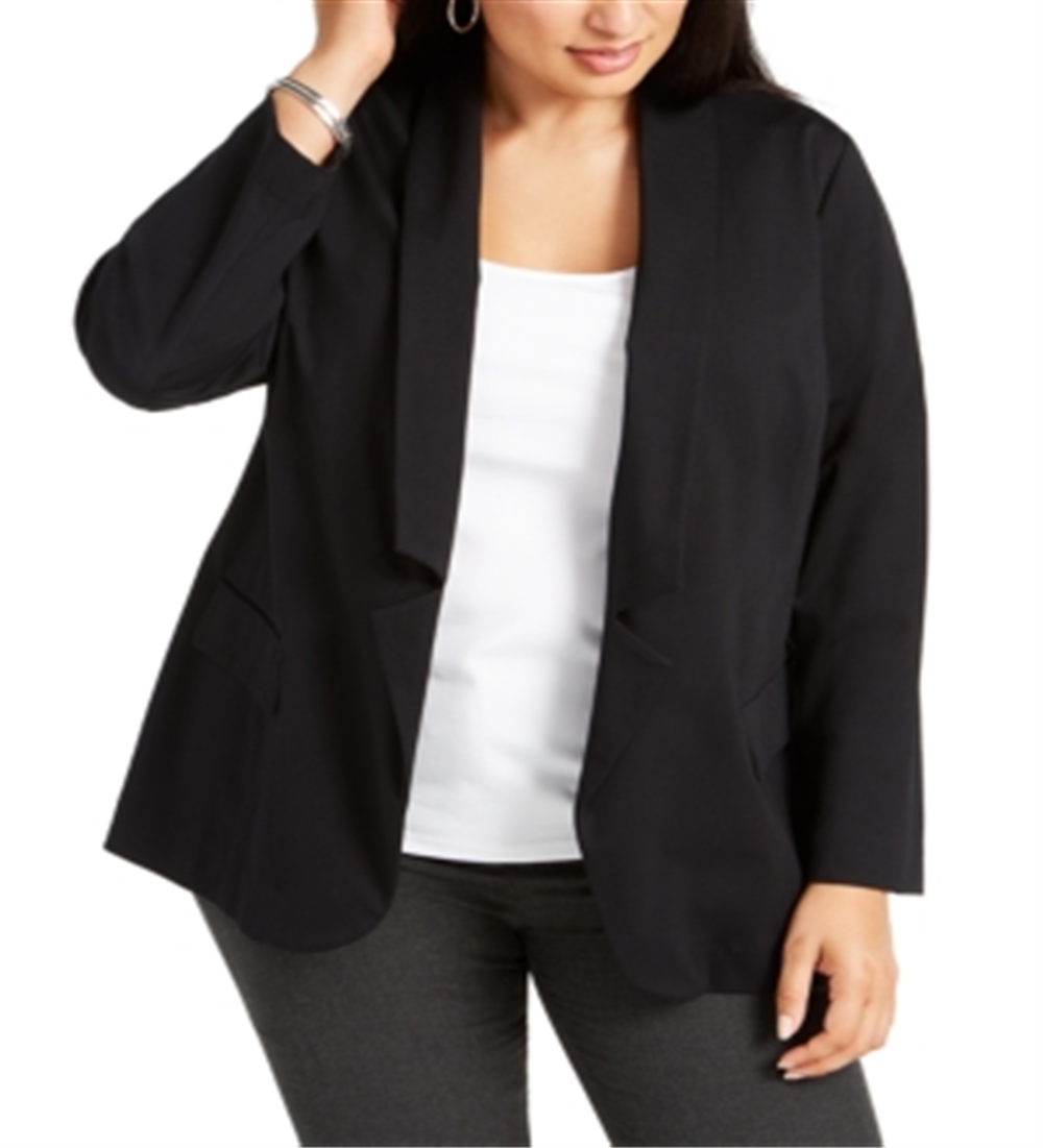 Alfani Women's Plus Knit Notch Collar Blazer Black Size 2X